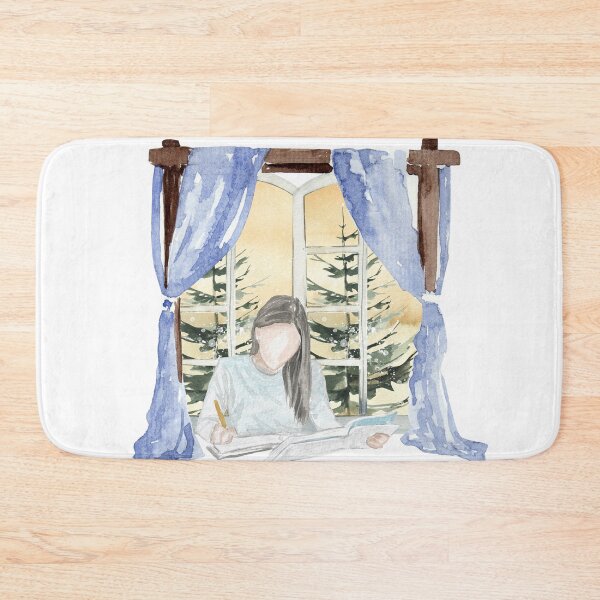 Item preview, Winter Study Time – Cozy Girl at the Window with Snowy Pines designed and sold by Softglow-Studio.