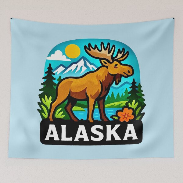Item preview, Alaska USA - Moose, Pines & Northern Sky designed and sold by Myra365Art.