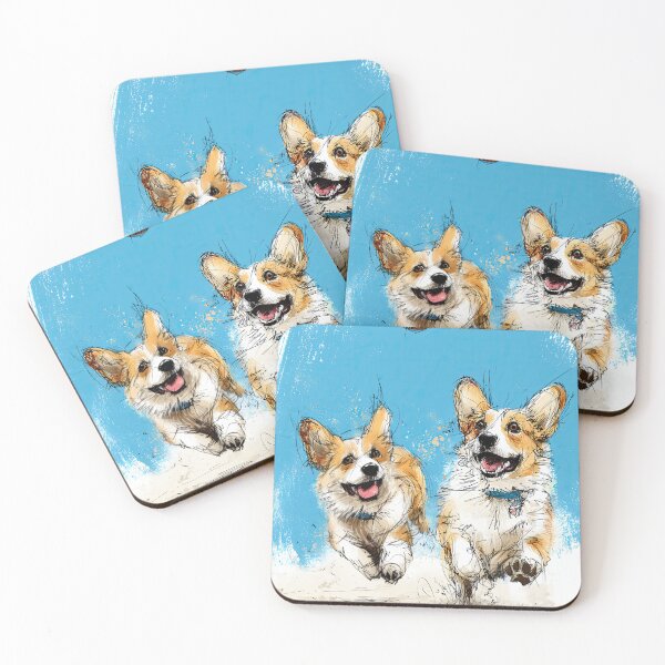Item preview, Corgis Chasing a Ball on the Beach designed and sold by newnomads-art.