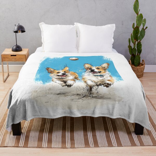 Item preview, Corgis Chasing a Ball on the Beach designed and sold by newnomads-art.