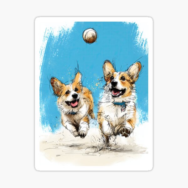 Artikel-Vorschau von Corgis jagen am Strand einem Ball hinterher, designt und verkauft von newnomads-art.