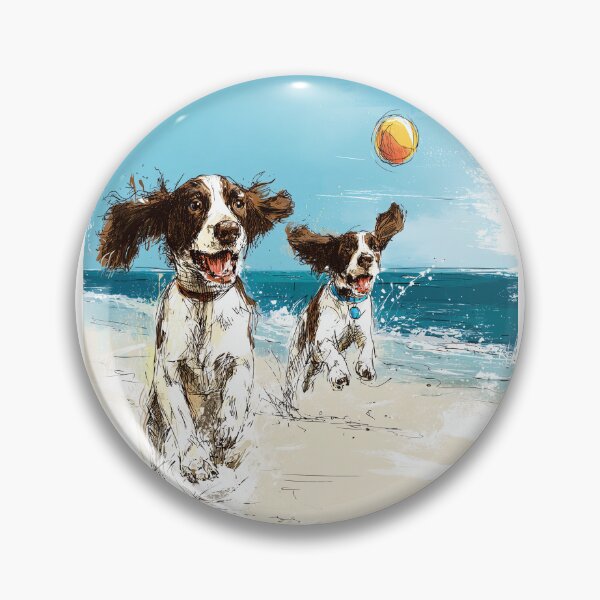Item preview, Springer Spaniels Playing Fetch on the Beach designed and sold by newnomads-art.