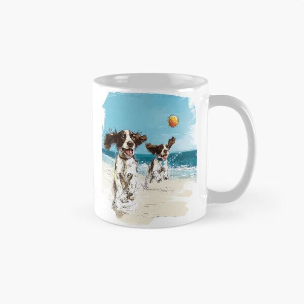 Artikelvorschau, Springer Spaniels spielen Apportieren am Strand entworfen und verkauft von newnomads-art.