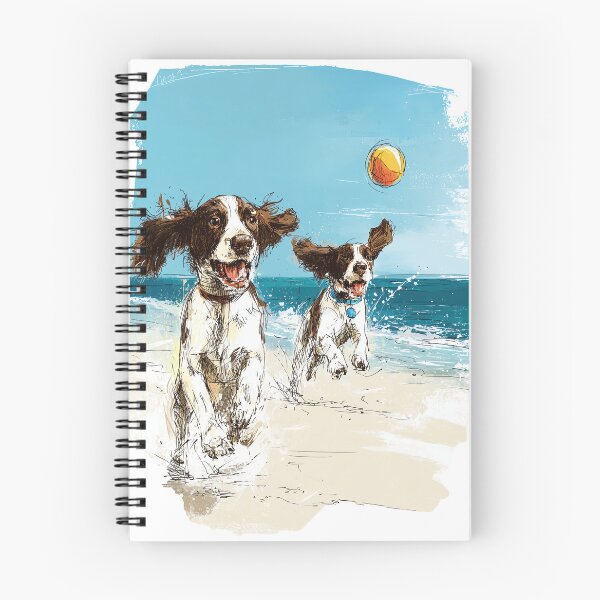 Item preview, Springer Spaniels Playing Fetch on the Beach designed and sold by newnomads-art.