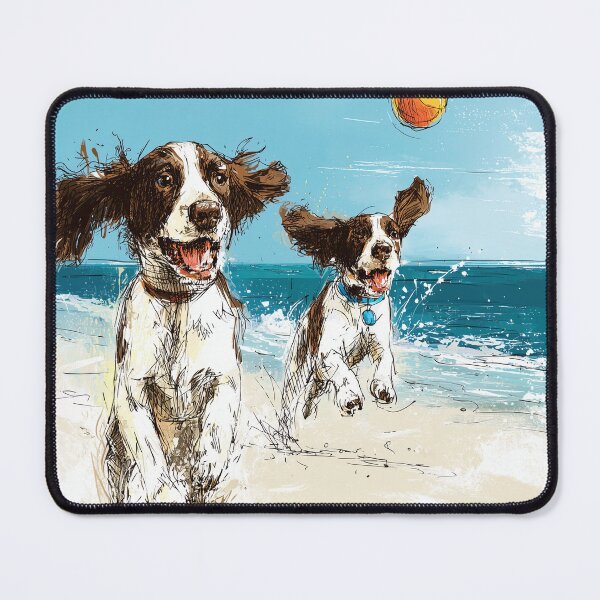 Item preview, Springer Spaniels Playing Fetch on the Beach designed and sold by newnomads-art.