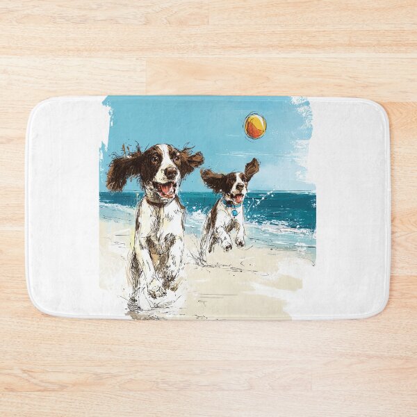 Item preview, Springer Spaniels Playing Fetch on the Beach designed and sold by newnomads-art.