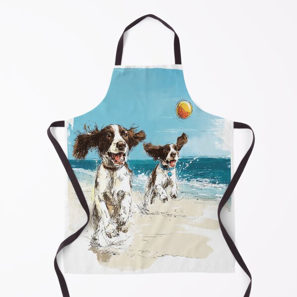 Item preview, Springer Spaniels Playing Fetch on the Beach designed and sold by newnomads-art.