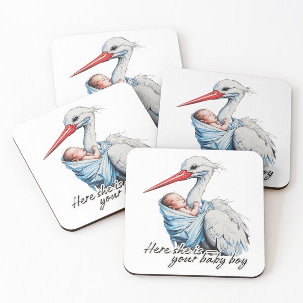 Item preview, Stork with Baby – "Here she is - your baby boy" Cute Family Quote designed and sold by Design_Your_Day.