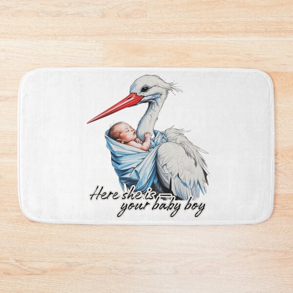 Item preview, Stork with Baby – "Here she is - your baby boy" Cute Family Quote designed and sold by Design_Your_Day.