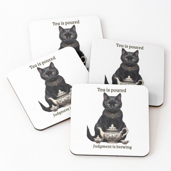 Item preview, Victorian Gothic Black Cat Tea Quote – “Tea is Poured, Judgment is Brewing” designed and sold by dreamparlor.