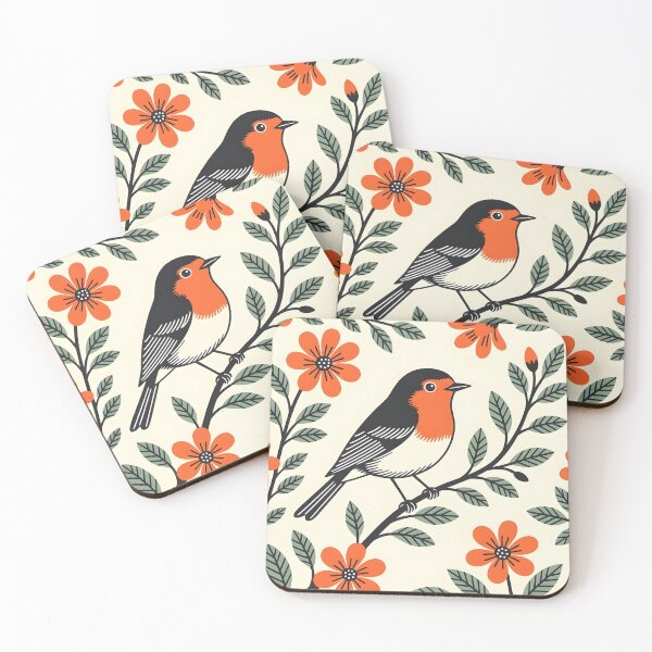 Item preview, Little Robin Red Breast on a branch full of leaves and flowers designed and sold by SirenSeventyOne.