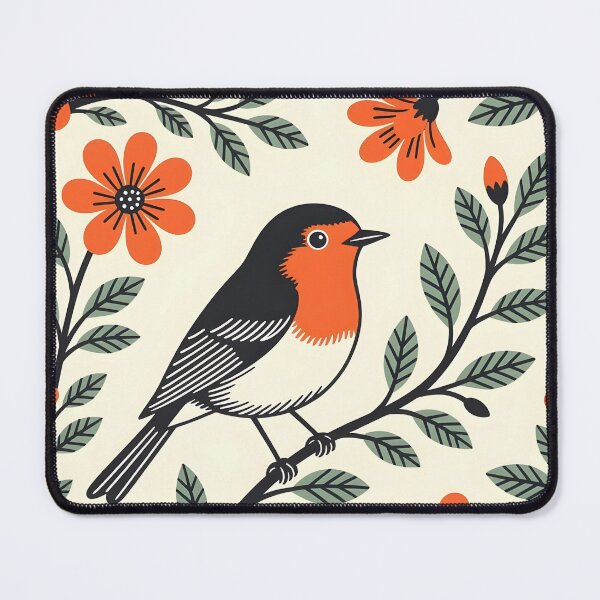 Item preview, Little Robin Red Breast on a branch full of leaves and flowers designed and sold by SirenSeventyOne.