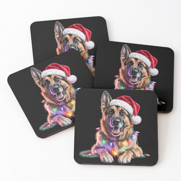 Item preview, German Shepherd in Santa Hat Wrapped in Christmas Lights designed and sold by theartfulaspie.