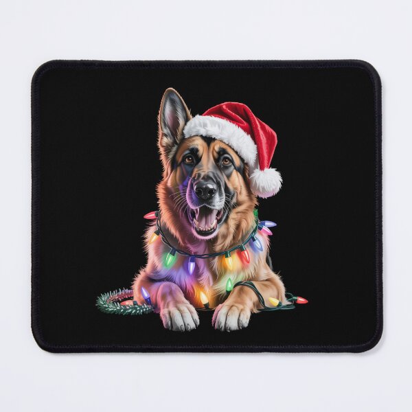 Item preview, German Shepherd in Santa Hat Wrapped in Christmas Lights designed and sold by theartfulaspie.