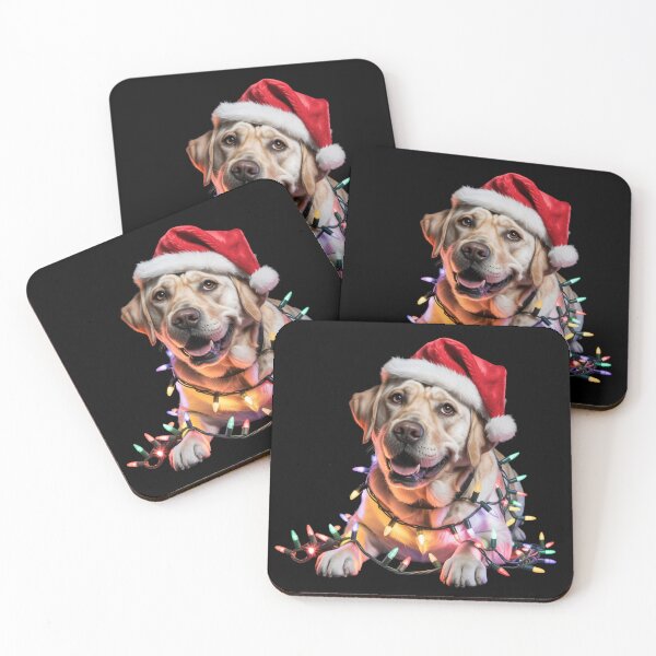Item preview, Yellow Lab in Santa Hat Wrapped in Christmas Lights designed and sold by theartfulaspie.