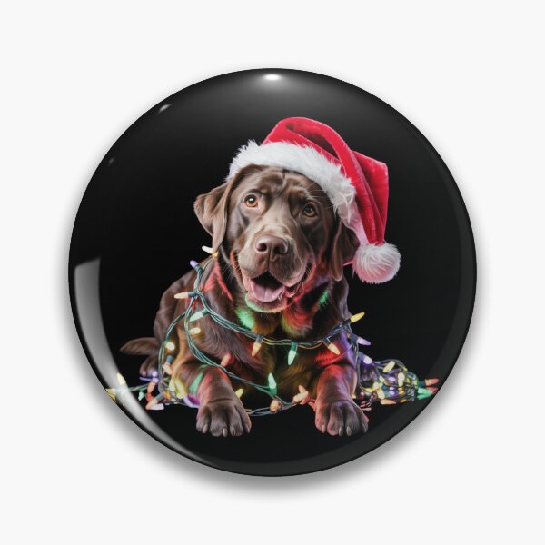 Item preview, Chocolate Lab in Santa Hat Wrapped in Christmas Lights designed and sold by theartfulaspie.
