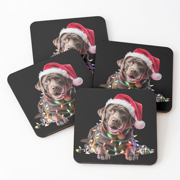 Item preview, Chocolate Lab in Santa Hat Wrapped in Christmas Lights designed and sold by theartfulaspie.