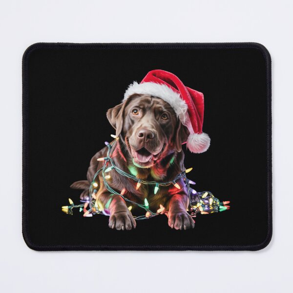Item preview, Chocolate Lab in Santa Hat Wrapped in Christmas Lights designed and sold by theartfulaspie.