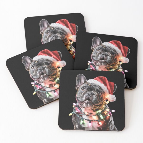 Item preview, French Bulldog in Santa Hat Wrapped in Christmas Lights designed and sold by theartfulaspie.
