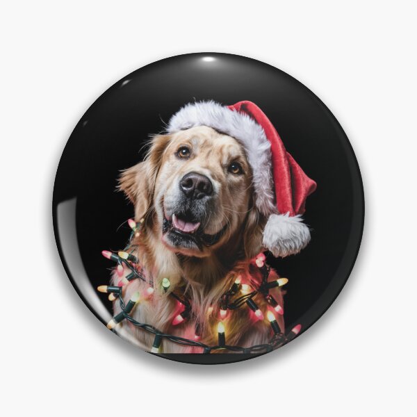 Item preview, Golden Retriever in Santa Hat Wrapped in Christmas Lights designed and sold by theartfulaspie.