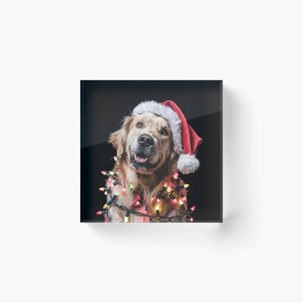 Item preview, Golden Retriever in Santa Hat Wrapped in Christmas Lights designed and sold by theartfulaspie.