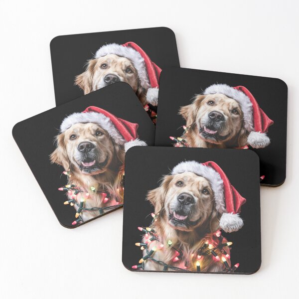 Item preview, Golden Retriever in Santa Hat Wrapped in Christmas Lights designed and sold by theartfulaspie.