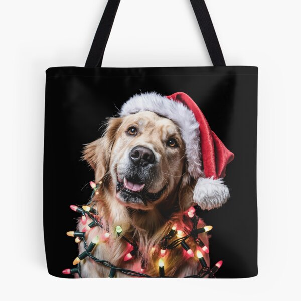 Item preview, Golden Retriever in Santa Hat Wrapped in Christmas Lights designed and sold by theartfulaspie.