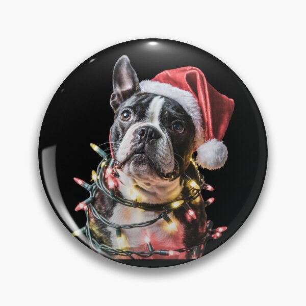 Item preview, Boston Terrier in Santa Hat Wrapped in Christmas Lights designed and sold by theartfulaspie.