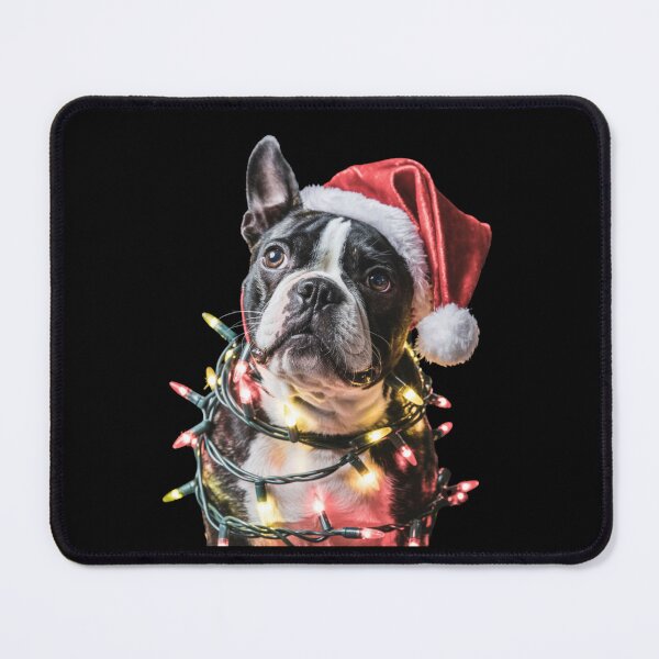 Item preview, Boston Terrier in Santa Hat Wrapped in Christmas Lights designed and sold by theartfulaspie.