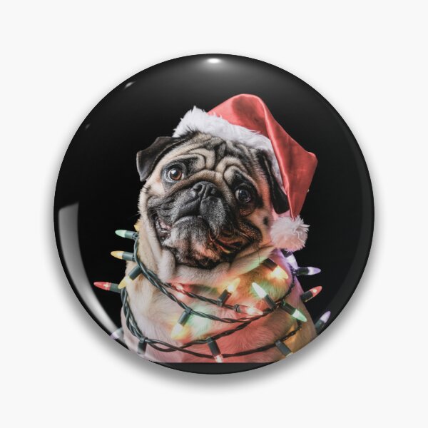 Item preview, Pug in Santa Hat Wrapped in Christmas Lights designed and sold by theartfulaspie.