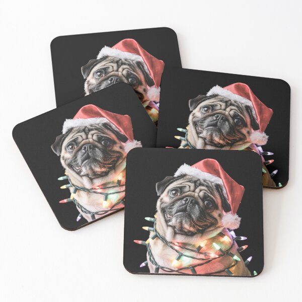 Item preview, Pug in Santa Hat Wrapped in Christmas Lights designed and sold by theartfulaspie.