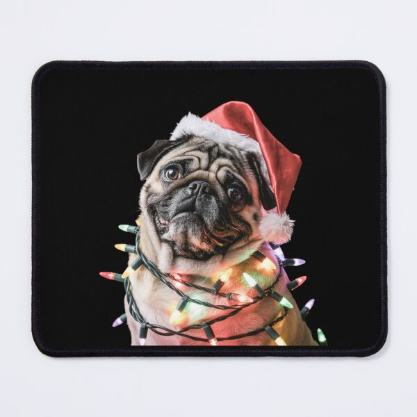 Item preview, Pug in Santa Hat Wrapped in Christmas Lights designed and sold by theartfulaspie.
