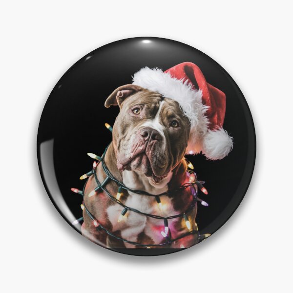 Item preview, Pitbull in Santa Hat Wrapped in Christmas Lights designed and sold by theartfulaspie.