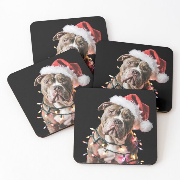 Item preview, Pitbull in Santa Hat Wrapped in Christmas Lights designed and sold by theartfulaspie.