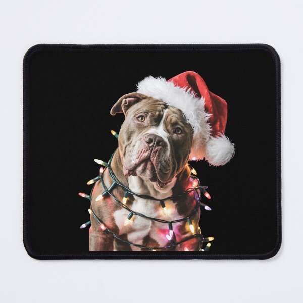 Item preview, Pitbull in Santa Hat Wrapped in Christmas Lights designed and sold by theartfulaspie.
