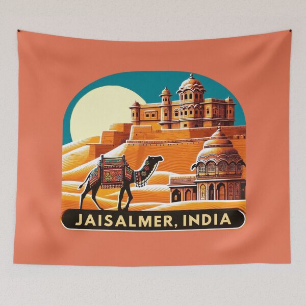 Item preview, Jaisalmer, India – Camel & Desert Fort Scene designed and sold by Myra365Art.