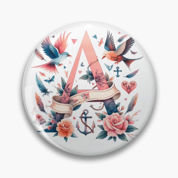 Item preview, Letter A Watercolor Alphabet Tattoo Initial monogram sticker birds roses beautiful designed and sold by SomniferumWars.