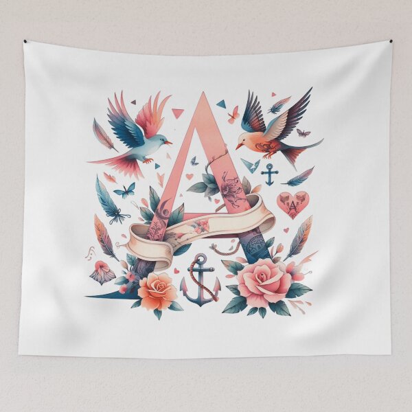 Item preview, Letter A Watercolor Alphabet Tattoo Initial monogram sticker birds roses beautiful designed and sold by SomniferumWars.