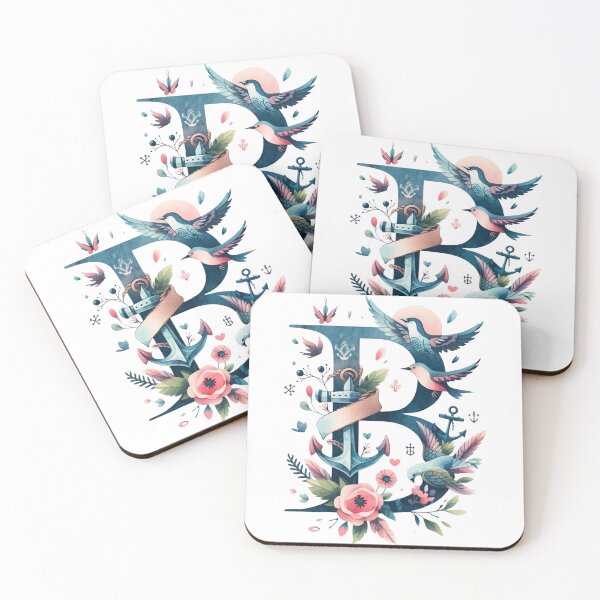 Item preview, Letter B Watercolor Alphabet Tattoo Initial monogram sticker birds anchors art designed and sold by SomniferumWars.