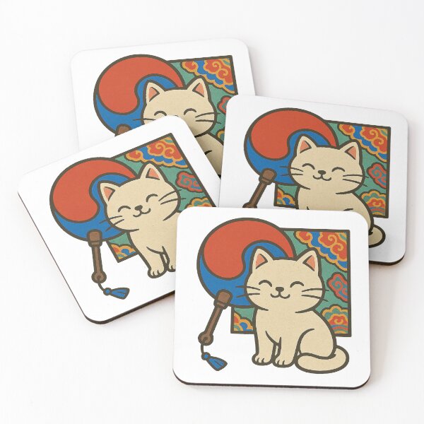 Item preview, Korean Lucky Cat with Dancheong and Taeguk Fan designed and sold by softhan.