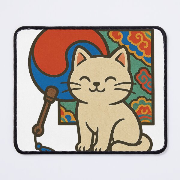 Item preview, Korean Lucky Cat with Dancheong and Taeguk Fan designed and sold by softhan.