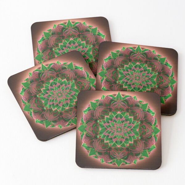 Item preview, Radiant Green and Red Mandala – Glowing Botanical Sacred Geometry designed and sold by Harmonic_Layers.