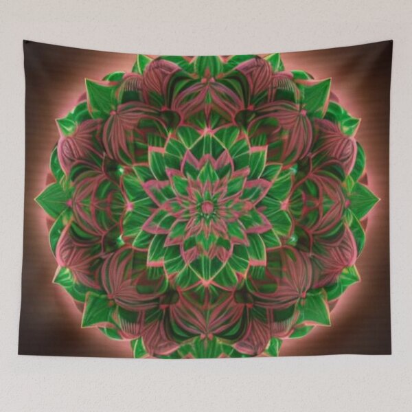 Item preview, Radiant Green and Red Mandala – Glowing Botanical Sacred Geometry designed and sold by Harmonic_Layers.