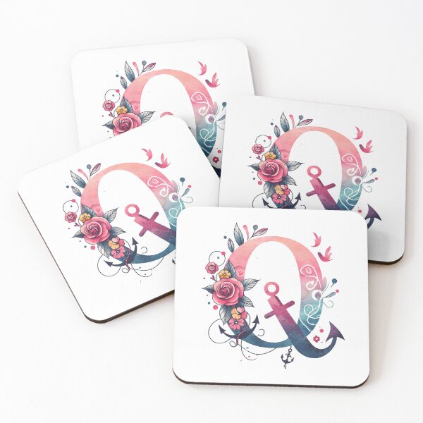 Item preview, Letter Q Watercolor Alphabet Tattoo Initial monogram sticker anchor roses art designed and sold by SomniferumWars.