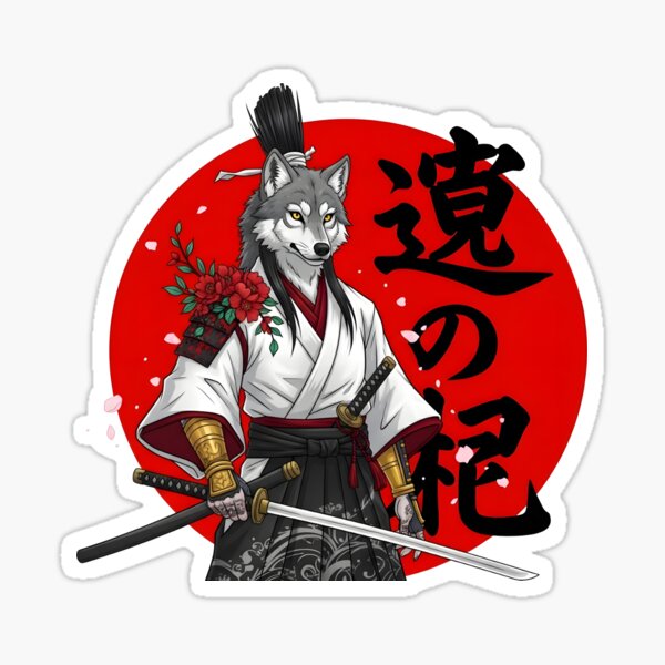 Item preview, Samurai Wolf Warrior – Japanese Anthro Art with Katana & Red Sun designed and sold by fawzimorsy12.