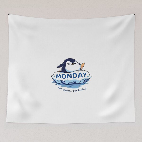 Item preview, A close up of a penguin sitting on a sign with the word monday designed and sold by cafegrafis.