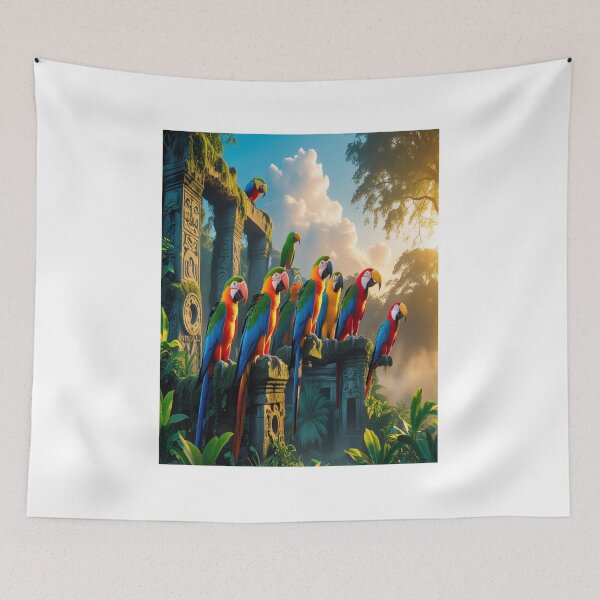 Item preview, Exotic Birds on Ancient Jungle Ruins at Sunrise designed and sold by Max Store.