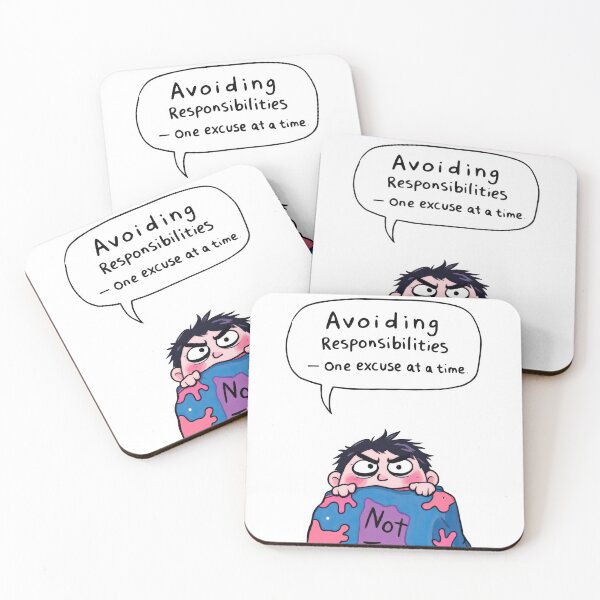 Item preview, Cartoon of a man sitting in bed with a pillow with a sign saying avoiding responsibilities designed and sold by cafegrafis.