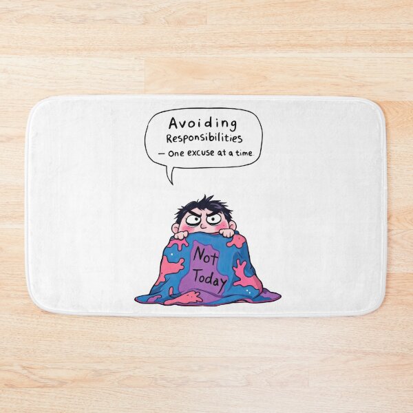 Item preview, Cartoon of a man sitting in bed with a pillow with a sign saying avoiding responsibilities designed and sold by cafegrafis.