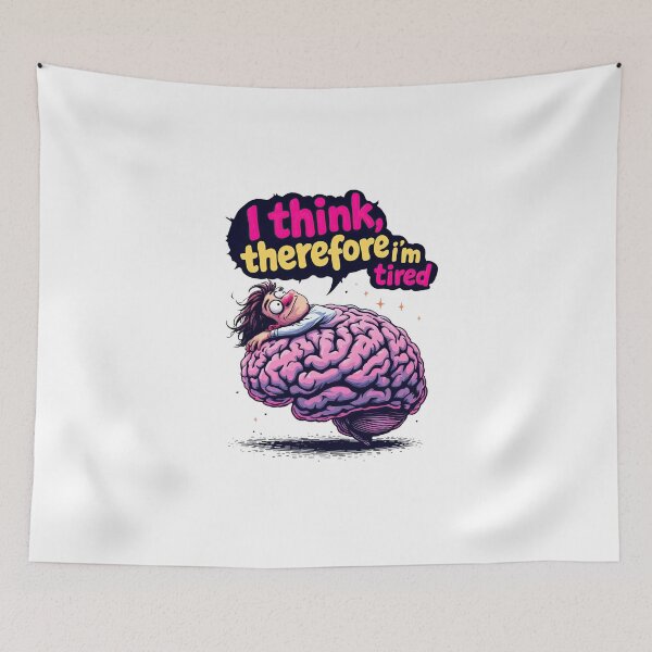 Item preview, A cartoon image of a person sleeping on a brain with a thought bubble above it designed and sold by cafegrafis.